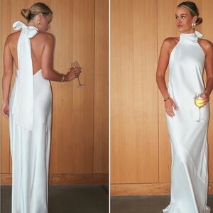 Show Me Your MuMu White Halter Back-Tie Satin Gown
